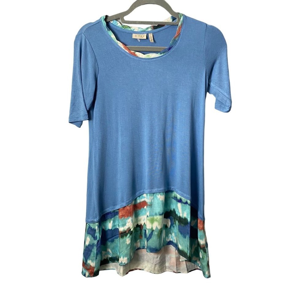 LOGO by Lori Goldstein Women Size XXS Printed Tie Dye Hem Knit Top Tunic
